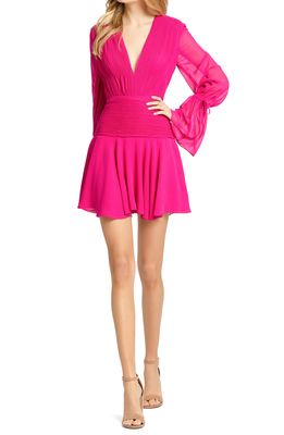 Mac Duggal Bell Long Sleeve Chiffon Fit & Flare Minidress in Hot Pink