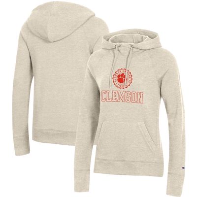 Women's Champion Heathered Oatmeal Clemson Tigers College Seal Pullover Hoodie