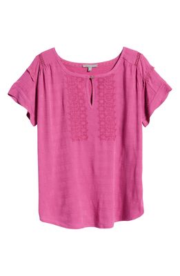 Wit & Wisdom Embroidered Short Sleeve Top in Baton Rouge