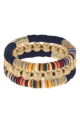 Canvas Jewelry Emberly Set of 3 Beaded Stacking Bracelets in Gold/Navy/Multi