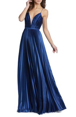 Ieena for Mac Duggal Ieena for MacDuggal Plunge Neck Pleated Ballgown in Midnight