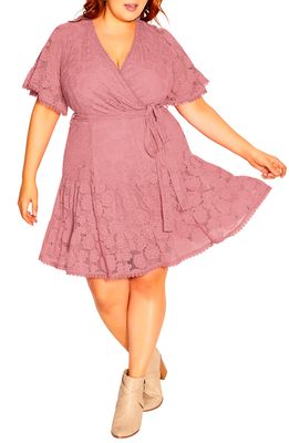 City Chic Garden Kisses Lace Fit & Flare Dress in Misty Rose