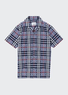 Boy's Herbie Checkerboard Button-Down Shirt, Size 8-14