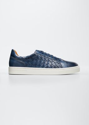 Men's Woven Leather Low-Top Sneakers