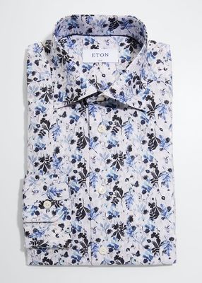 Men's Slim Fit Floral-Print Cotton Dress Shirt