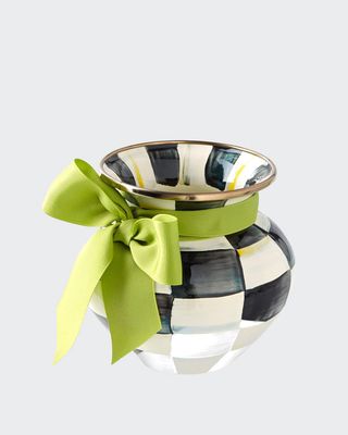 Courtly Check Vase with Green Ribbon