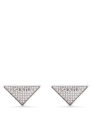 Prada - Crystal-embellished Triangle Logo-plaque Earrings - Womens - Crystal