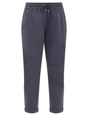 Brunello Cucinelli - Cropped Cotton-blend Jersey Track Pants - Womens - Navy