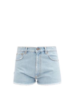 Erl - Topstitched Denim Shorts - Womens - Light Blue