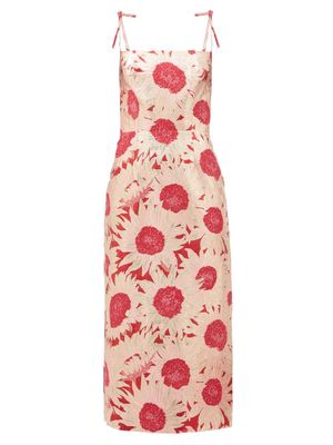 The Vampire's Wife - The Night Garden Floral-jacquard Midi Dress - Womens - Red