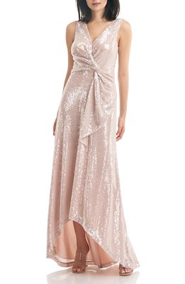 Kay Unger Katrina Sequin High-Low Gown in Powder Blush
