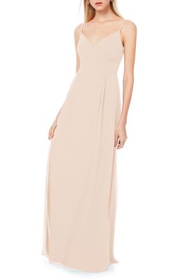 Levkoff Surplice Neck Chiffon A-Line Gown in Pink