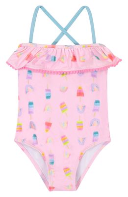 Andy & Evan Kids' Ruffle One-Piece Swimsuit in Pink Popsicle