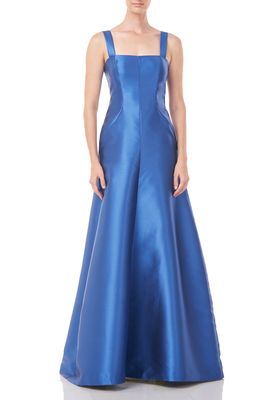 Kay Unger Tatiana Satin A-Line Gown in Sapphire