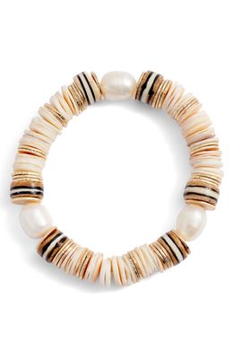 Akola Scarlette Baroque Pearl Beaded Stretch Bracelet in Shell