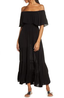 Elan Off the Shoulder Ruffle Cover-Up Maxi Dress in Black