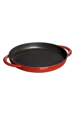 Staub 10-Inch Round Enameled Cast Iron Double Handle Grill Pan in Cherry
