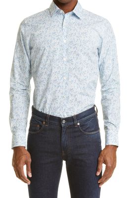 Canali Floral Sport Button-Up Shirt in Blue