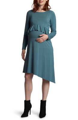Everly Grey Melissa Long Sleeve Peplum Maternity/Nursing Dress in Mineral