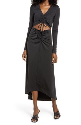AFRM Rhys Cutout Long Sleeve Midi Dress in Noir