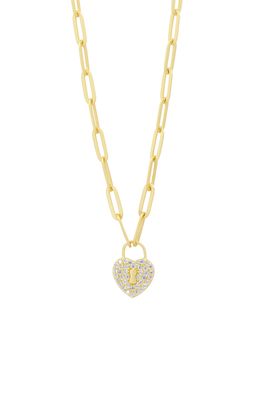 FREIDA ROTHMAN Cubic Zirconia Heart Lock Pendant Necklace in Gold