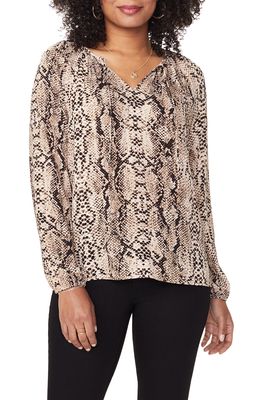 NYDJ Snake Print Peasant Blouse in Victorian Python Taupe
