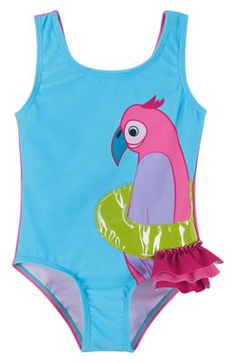 Andy & Evan Kids' Parrot Ruffle One-Piece Swimsuit in Aqua
