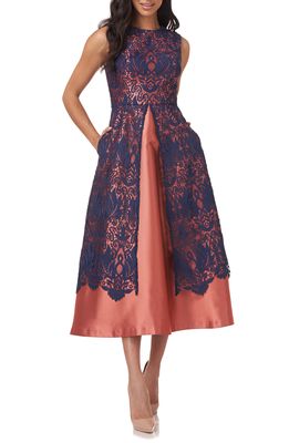 Kay Unger Claudia Lace Overlay Twill Cocktail Dress in Peony/Twilight