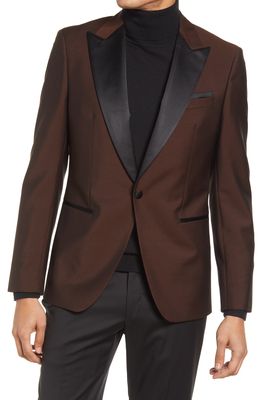 BOSS Wool Blend Tuxedo Jacket in Medium Brown