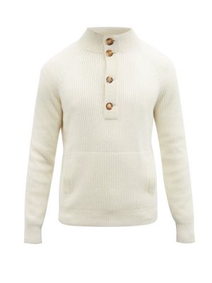 Brunello Cucinelli - Half-button Ribbed-cashmere Sweater - Mens - White