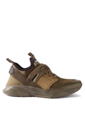 Tom Ford - Jago Leather, Suede And Neoprene Trainers - Mens - Khaki