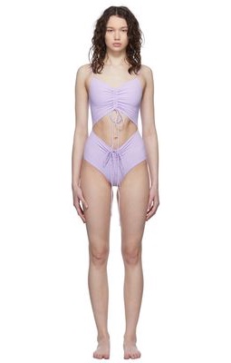 Christopher Esber Purple Ruched Disconnect One-Piece Swimsuit