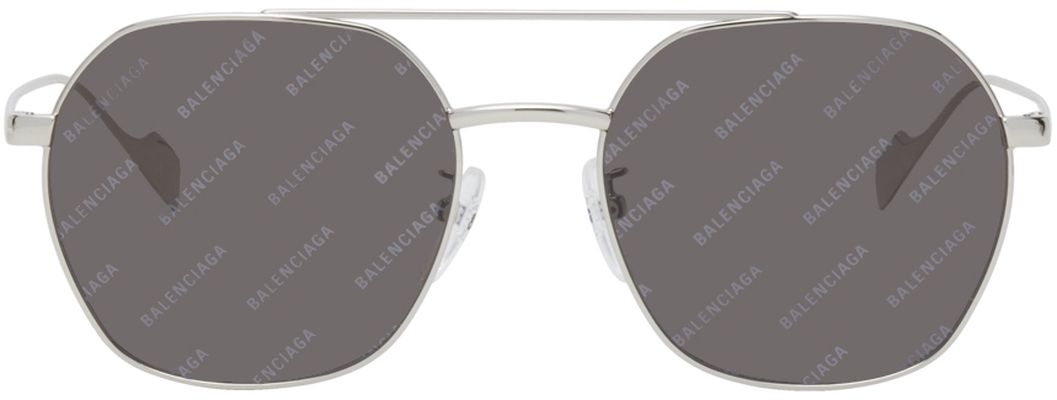 Balenciaga Silver Metal Logo Round Sunglasses