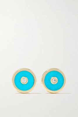 Retrouvaí - Compass Mini 14-karat Gold, Turquoise And Diamond Earrings - one size