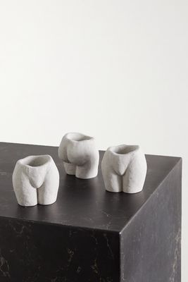 Anissa Kermiche - Rock Bottom Set Of Three Speckled Ceramic Tea Light Holders - White