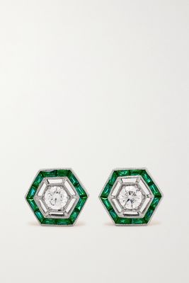 Fred Leighton - Collection 18-karat White Gold, Emerald And Diamond Earrings - one size