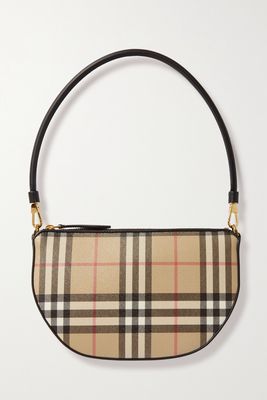 Burberry - Leather-trimmed Checked Canvas Shoulder Bag - Neutrals
