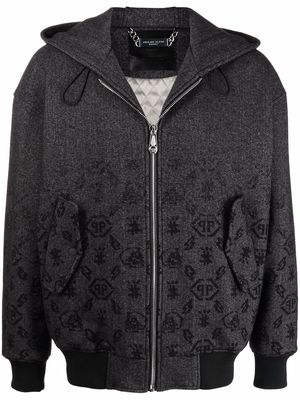 Philipp Plein logo-monogram hooded bomber jacket - Black