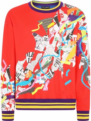 Dolce & Gabbana patchwork-print crewneck sweatshirt - Red