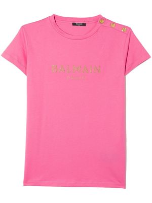 Balmain Kids TEEN button-embellished logo T-shirt - Pink
