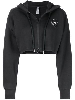 adidas by Stella McCartney logo-print cropped hoodie - Black