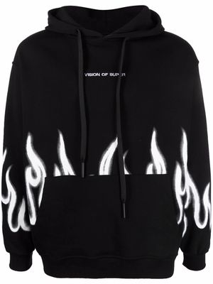 Vision Of Super flame-print cotton hoodie - Black