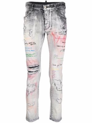Dsquared2 mid-rise graffiti-print straight-leg jeans - Grey