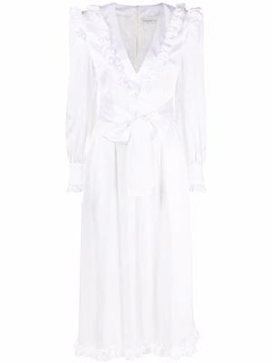 Alessandra Rich ruffle-trim belted dress - White