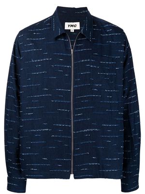 YMC striped zip-up shirt jacket - Blue