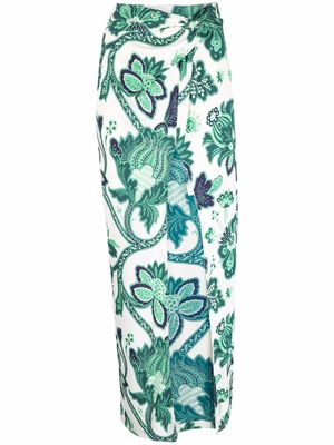 ETRO floral-print front slit midi skirt - Green
