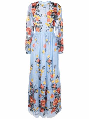 Costarellos floral-embroidered lace dress - Blue