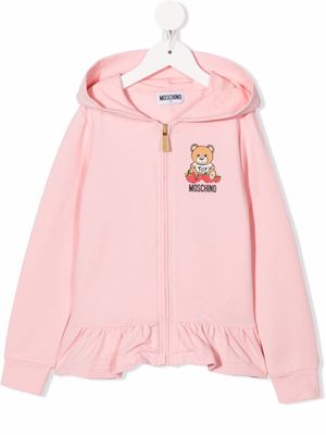 Moschino Kids logo-print ruffle hoodie - Pink