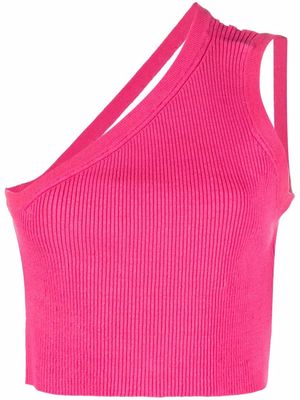 Jacquemus asymmetric fine-ribbed cropped top - Pink