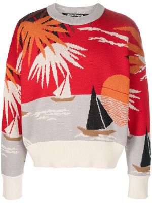 Palm Angels HAWAII CROPPED SWEATER MULTICOLOR OFF W - Grey